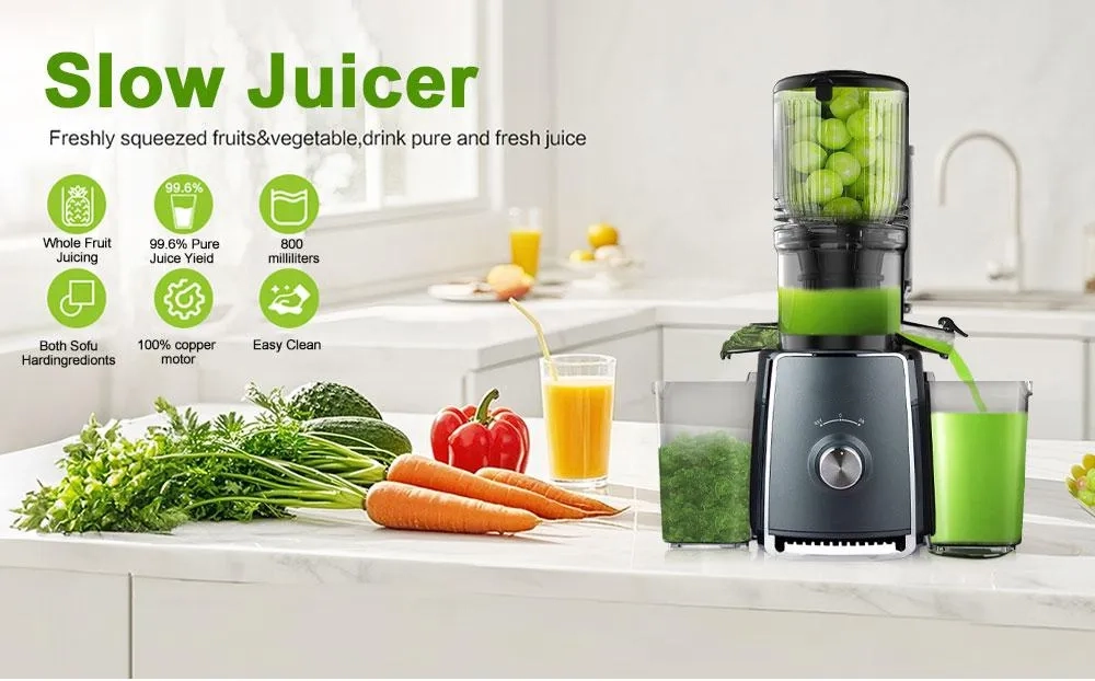 SPZTJK Cold Press Juicer with 5.3" Large Feed Chute 300W Professional Slow Masticating Juicer for Whole Vegetables & Fruits  Auto Pulp Separation, Quiet Motor  Easy to Clean for Batch Juicing