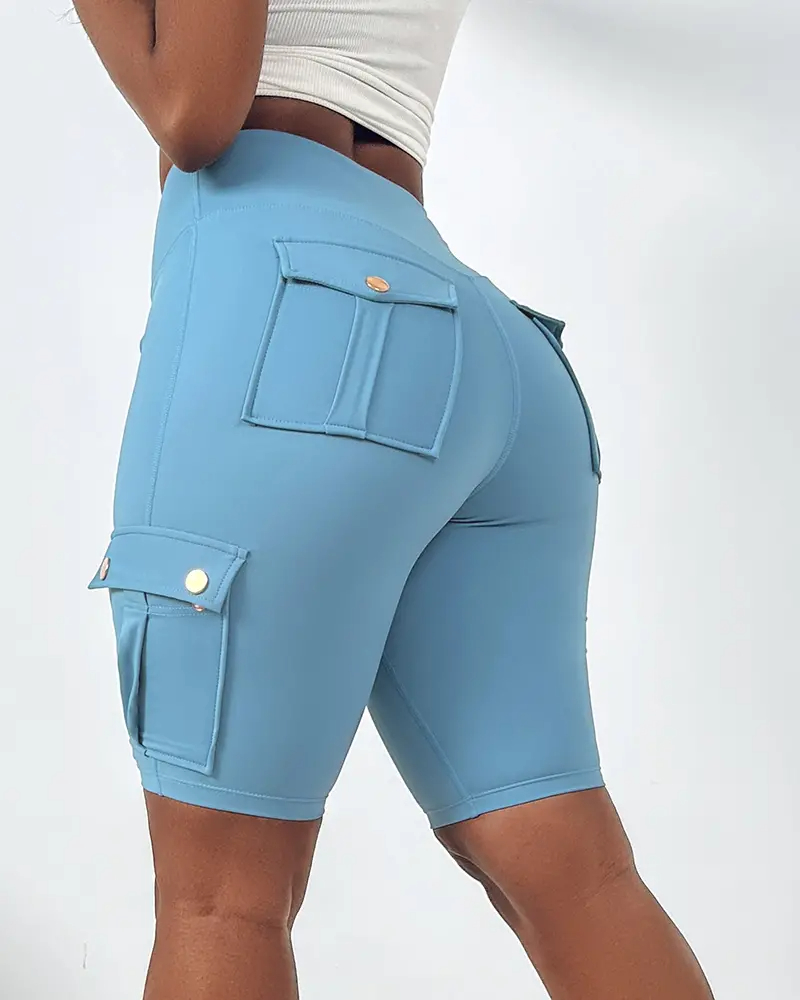 ⚡Tummy Control Butt Lifting Active Shorts High Waist Flap Pocket Workout Bermuda Cargo Running Shorts
