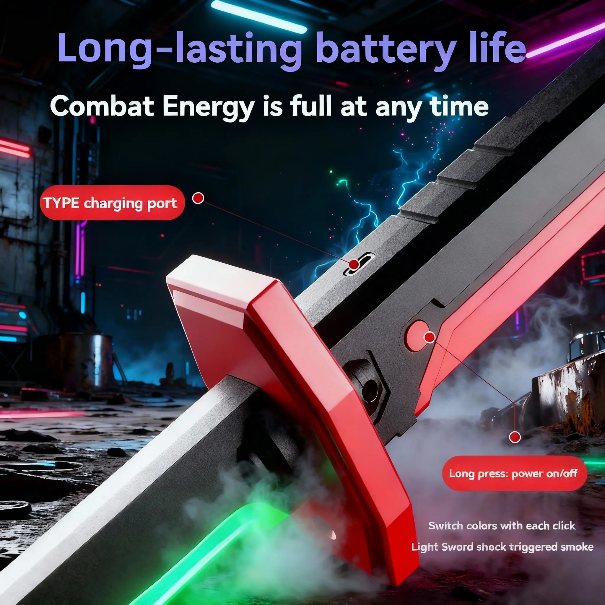 SparkBlade Samurai LED Lightsaber Toy Cyberpunk Katana - 29" Light-Up PropforCosplay, Raves & Festivals RGB swords for kids, Gift summervibes Party Birthday