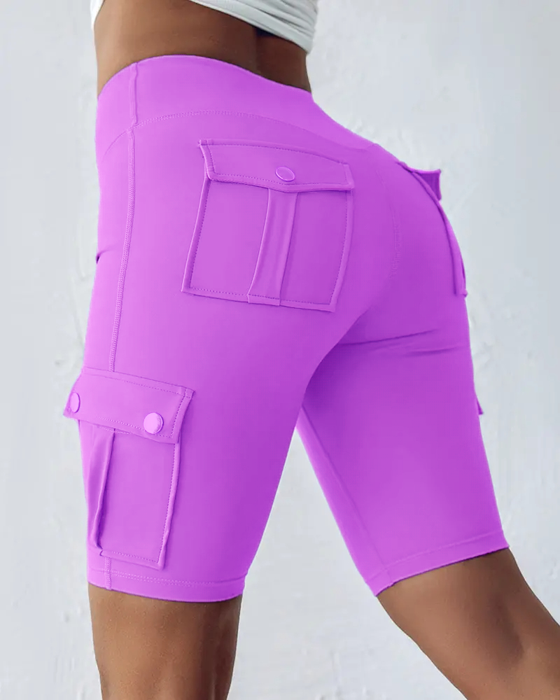 ⚡Tummy Control Butt Lifting Active Shorts High Waist Flap Pocket Workout Bermuda Cargo Running Shorts