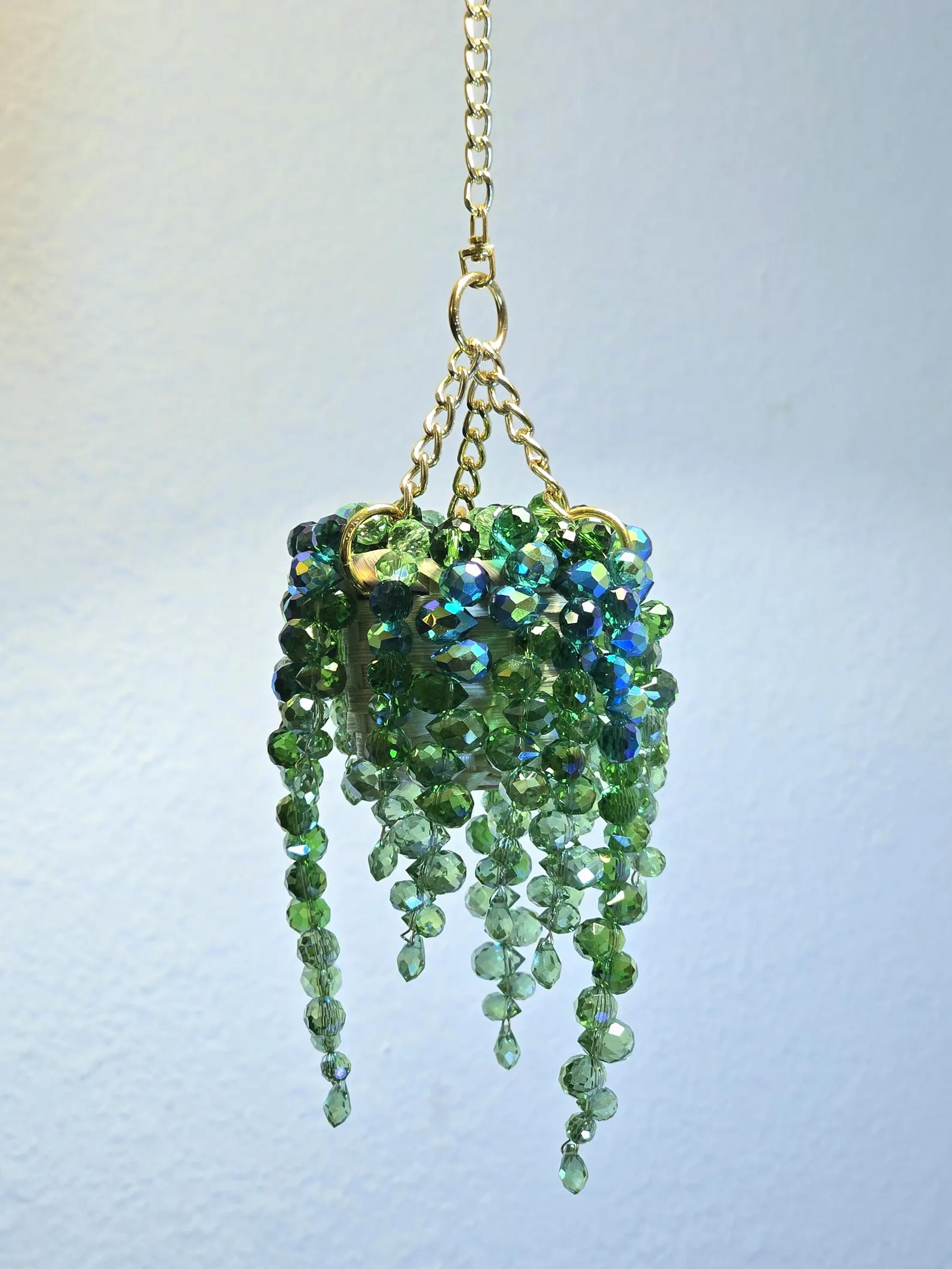 Large White Ceramic Pot Beaded Plant Suncatcher - Longer Strands