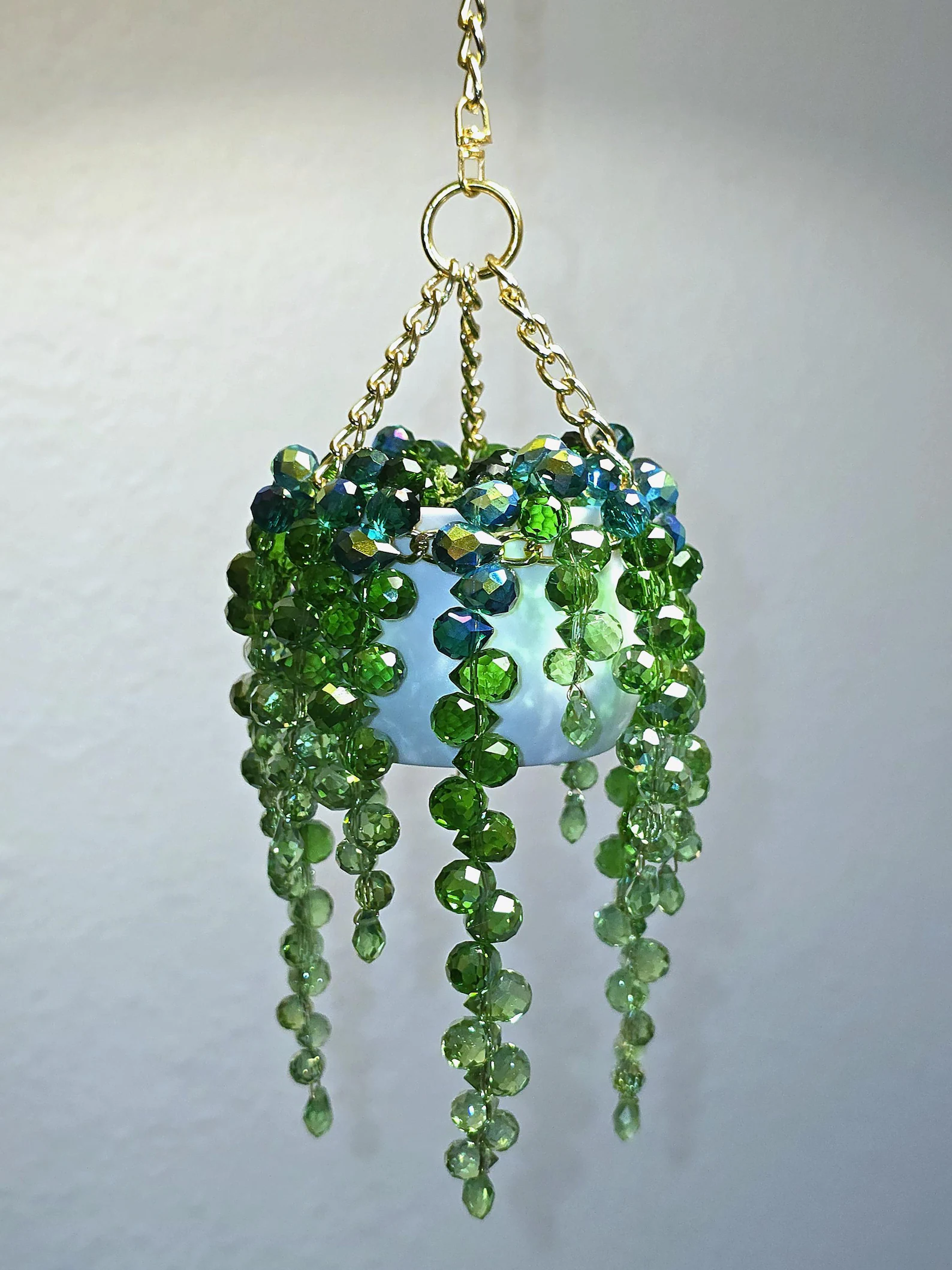 Large White Ceramic Pot Beaded Plant Suncatcher - Longer Strands