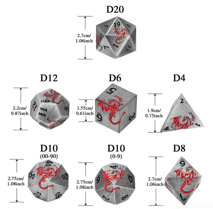 New 6-color alloy polyhedron DND dice set for Dungeons & Dragons role-playing game, metal dice