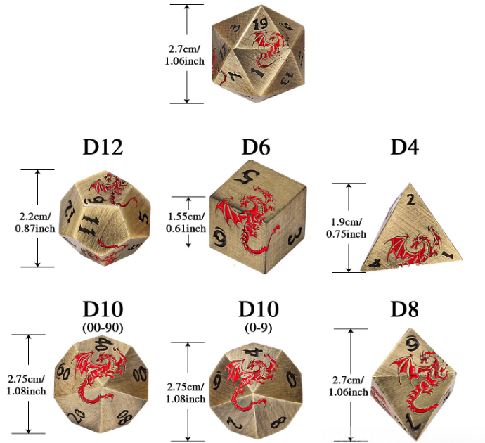 New 6-color alloy polyhedron DND dice set for Dungeons & Dragons role-playing game, metal dice