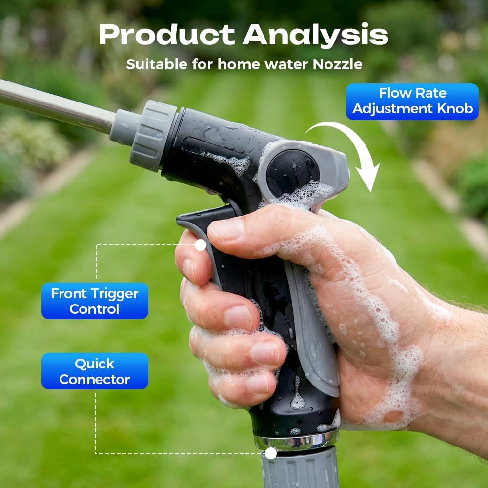 Turn Any Hose into a High Pressure Water Cleaning Jet, 2026 New Heavy Duty Garden Hose Nozzle, Multi Function Lawn & Garden Watering Sprayer, Spray Nozzles for Cleaning Yard Pets Car