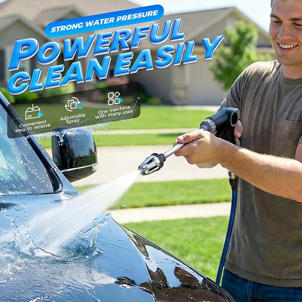 Turn Any Hose into a High Pressure Water Cleaning Jet, 2026 New Heavy Duty Garden Hose Nozzle, Multi Function Lawn & Garden Watering Sprayer, Spray Nozzles for Cleaning Yard Pets Car