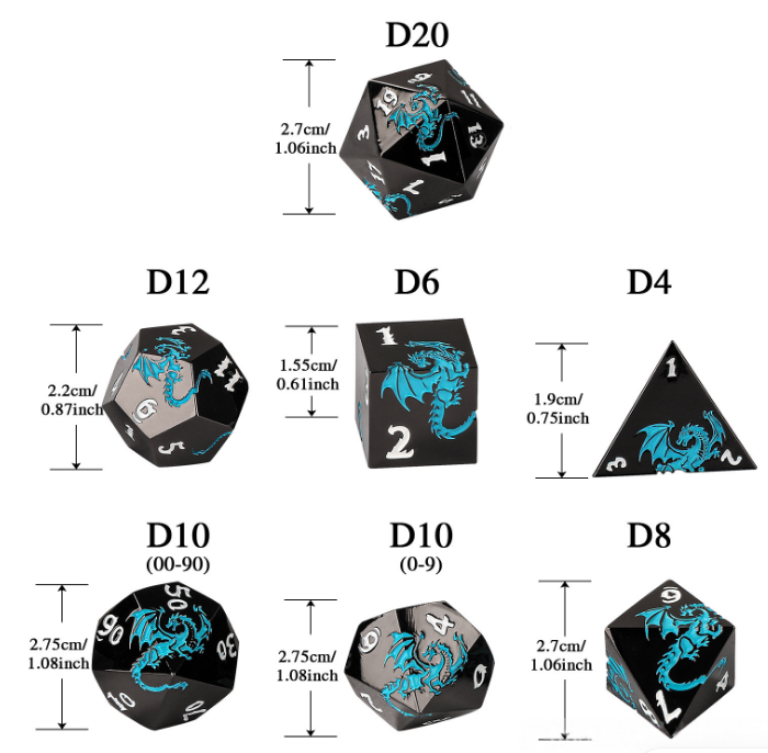 New 6-color alloy polyhedron DND dice set for Dungeons & Dragons role-playing game, metal dice