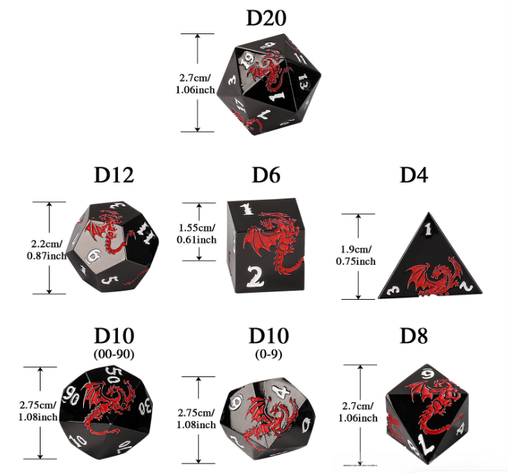 New 6-color alloy polyhedron DND dice set for Dungeons & Dragons role-playing game, metal dice