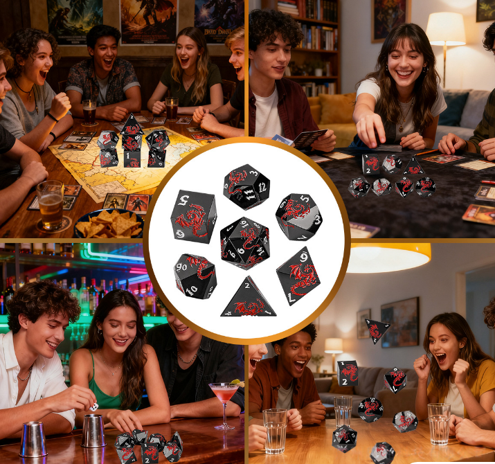New 6-color alloy polyhedron DND dice set for Dungeons & Dragons role-playing game, metal dice