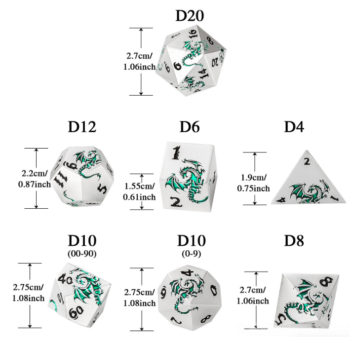 New 6-color alloy polyhedron DND dice set for Dungeons & Dragons role-playing game, metal dice