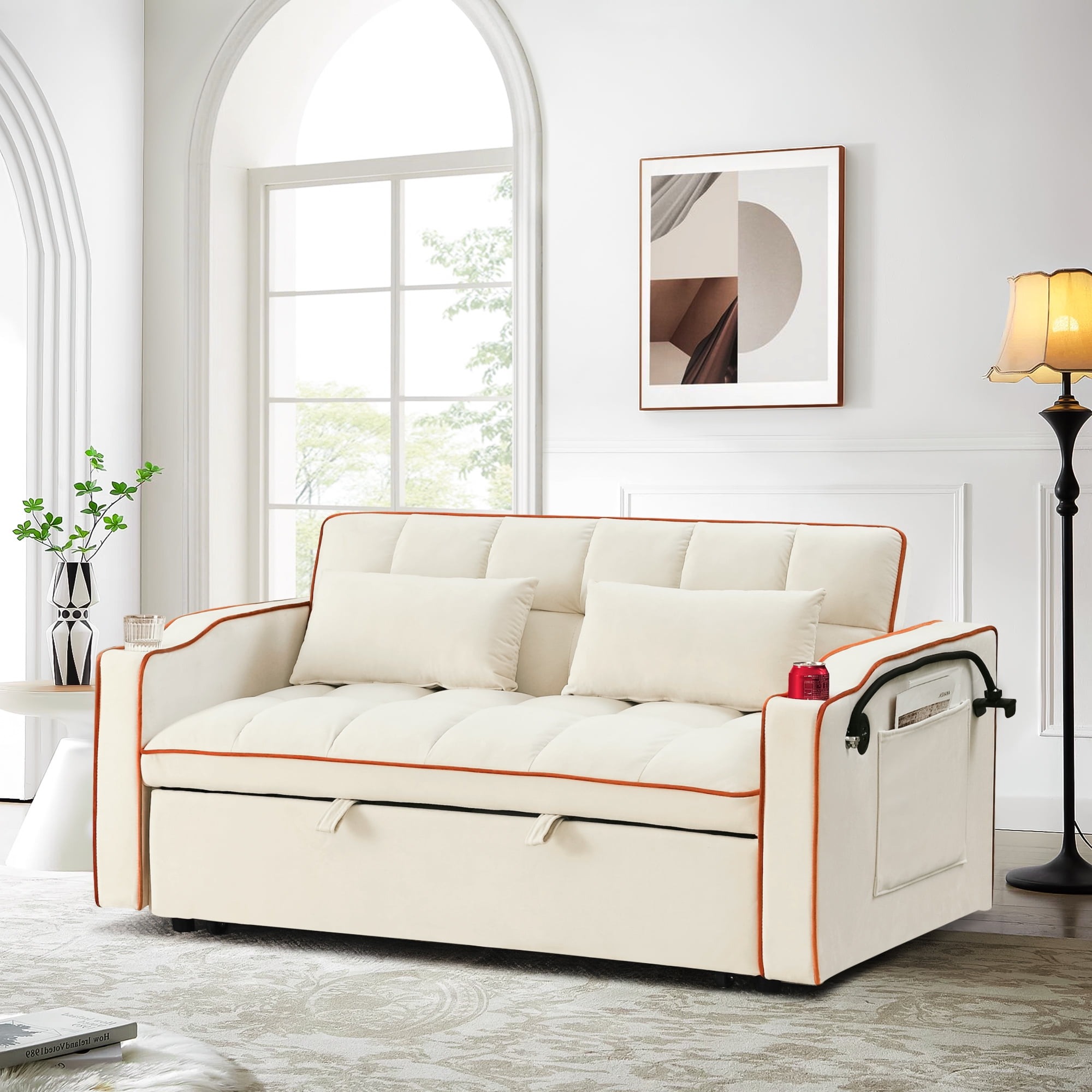 Sofá Cama Convertible 3 en 1, Loveseat Cama Nido con Soporte para Teléfono