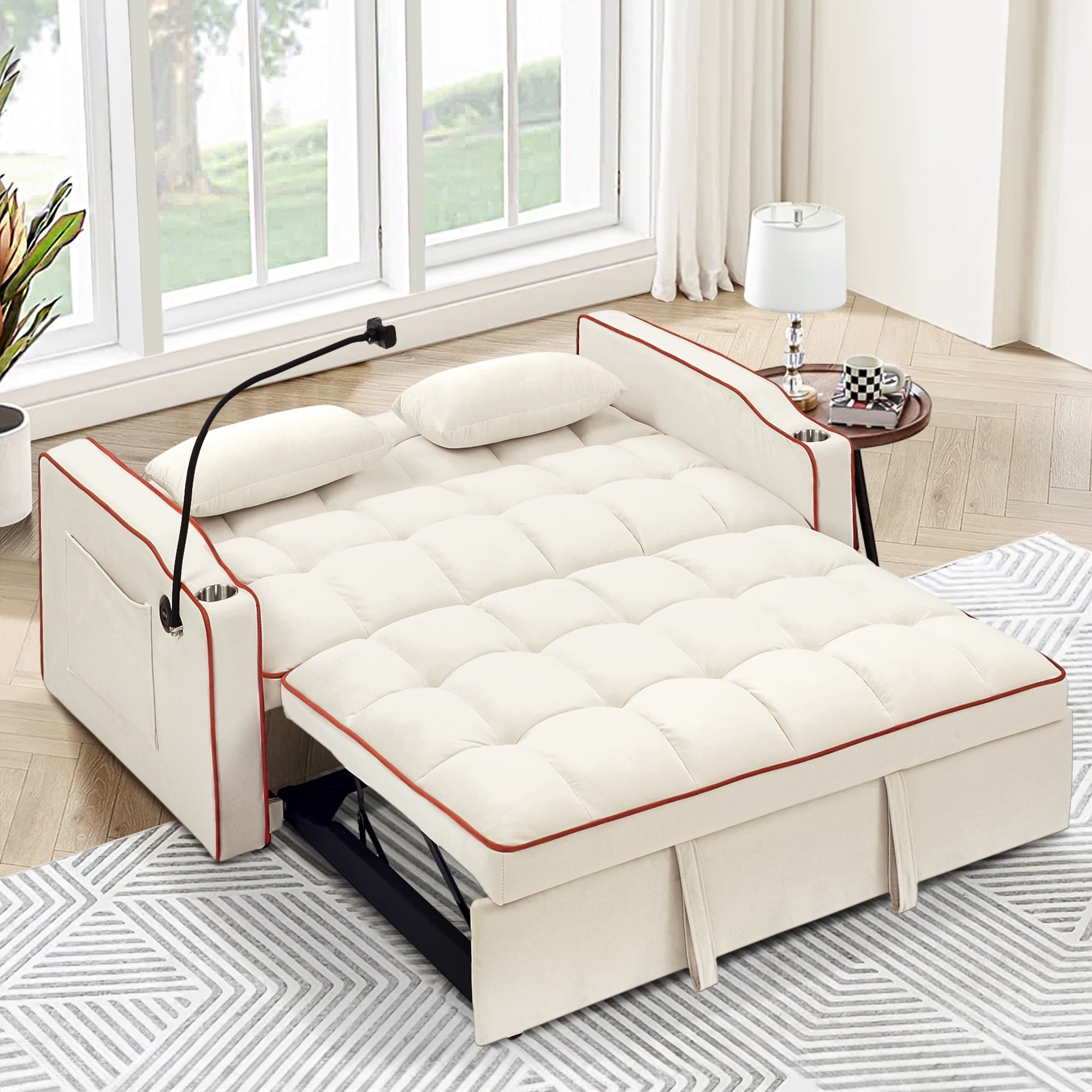 Sofá Cama Convertible 3 en 1, Loveseat Cama Nido con Soporte para Teléfono