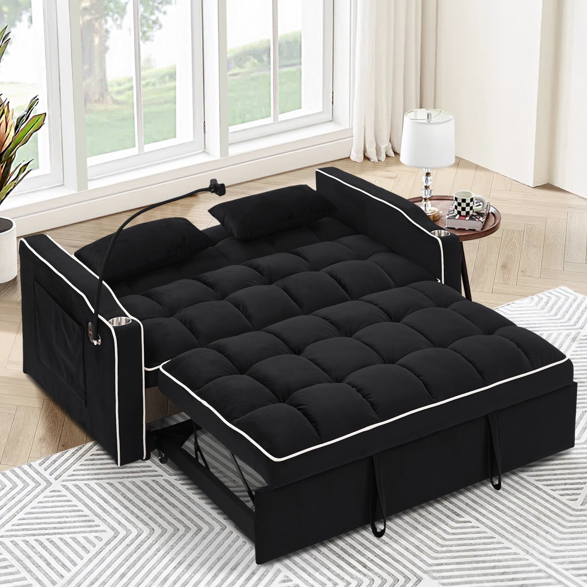 Sofá Cama Convertible 3 en 1, Loveseat Cama Nido con Soporte para Teléfono