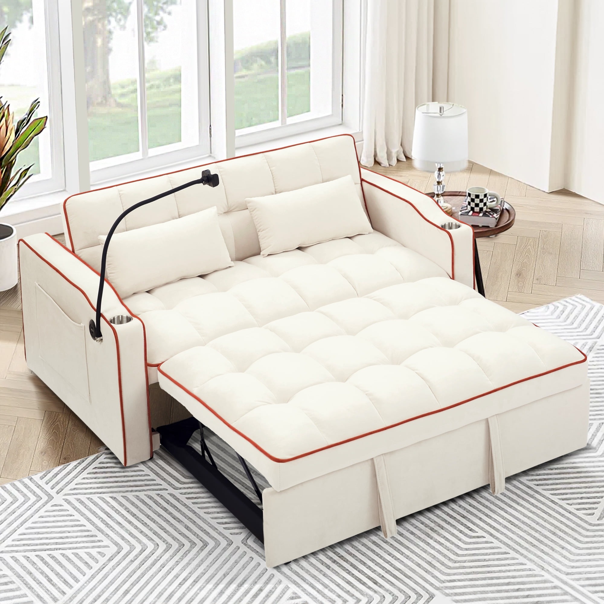 Sofá Cama Convertible 3 en 1, Loveseat Cama Nido con Soporte para Teléfono