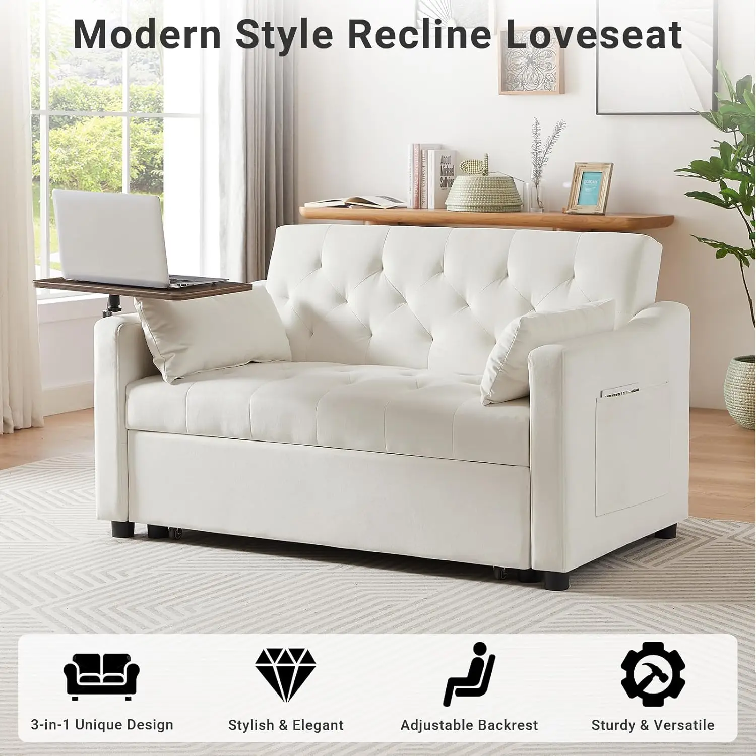 Sofá cama convertible 3 en 1, sofá cama extraíble con respaldo ajustable en 3 niveles