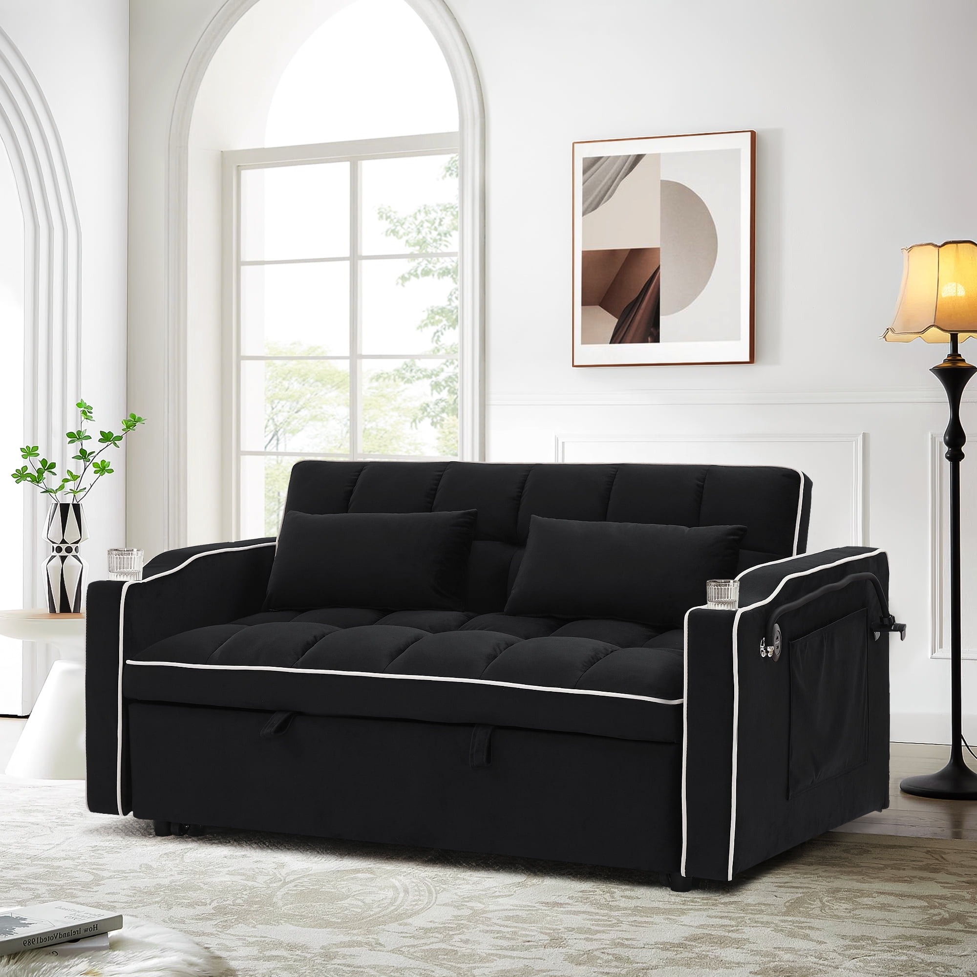 Sofá Cama Convertible 3 en 1, Loveseat Cama Nido con Soporte para Teléfono