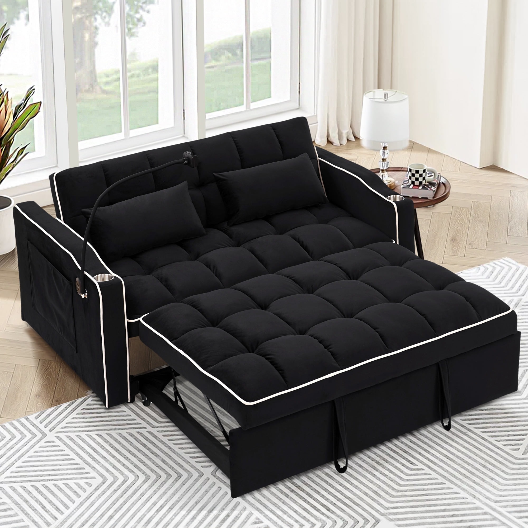 Sofá Cama Convertible 3 en 1, Loveseat Cama Nido con Soporte para Teléfono