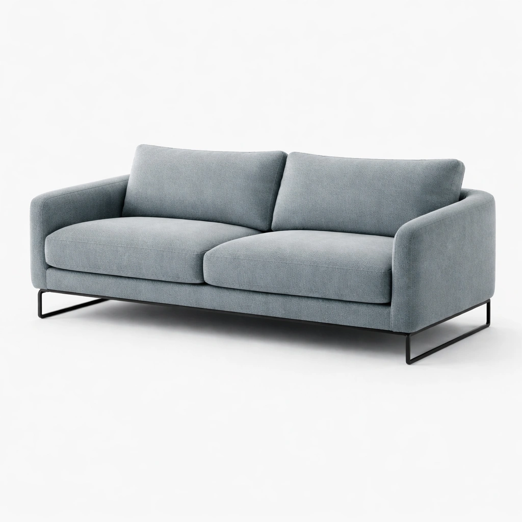 Sofá de tela poliester azul con estructura metalica de tres plazas-Roomnora