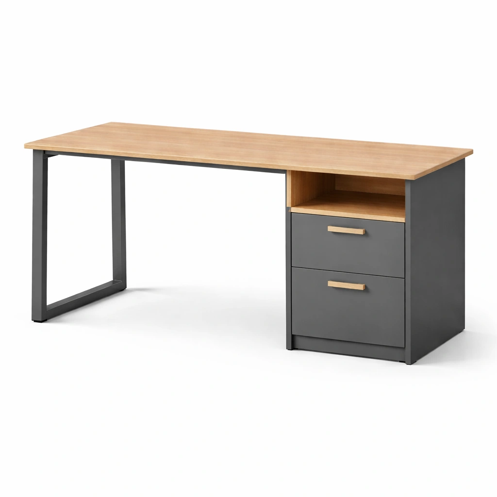 Escritorio de MDF y Metal con Cajones Roble Claro y Gris-Roomnora