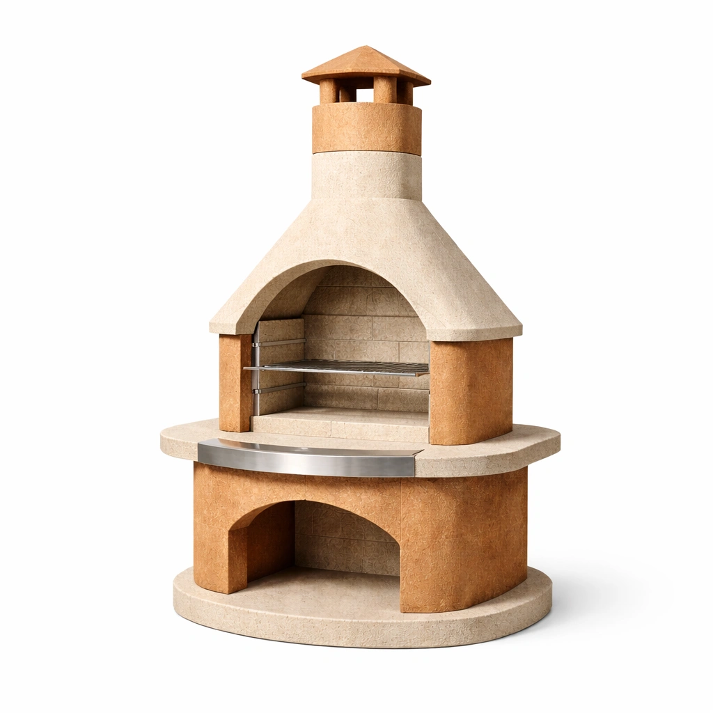 Barbacoa de hormigón con chimenea y parrilla-Hoomnora