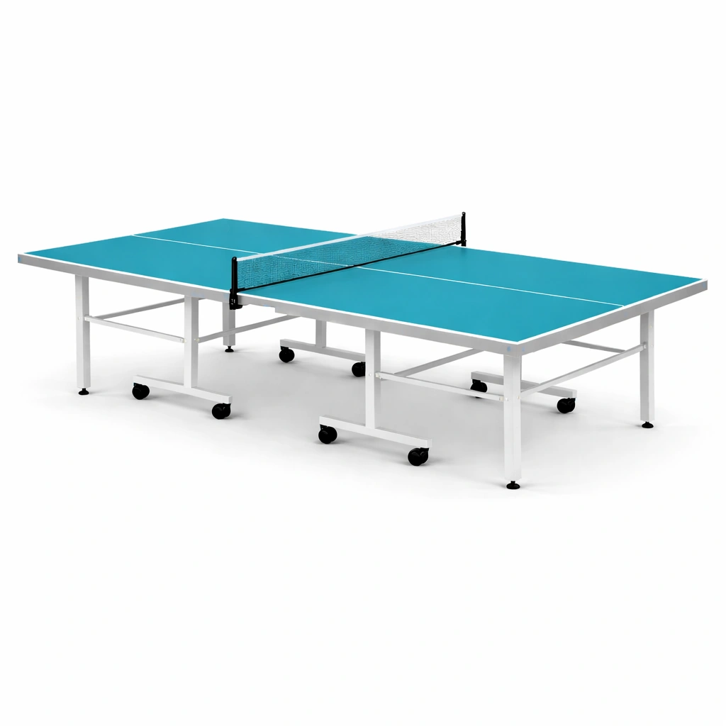 Mesa de ping-pong de acero y mdf azul con ruedas-Roomnora