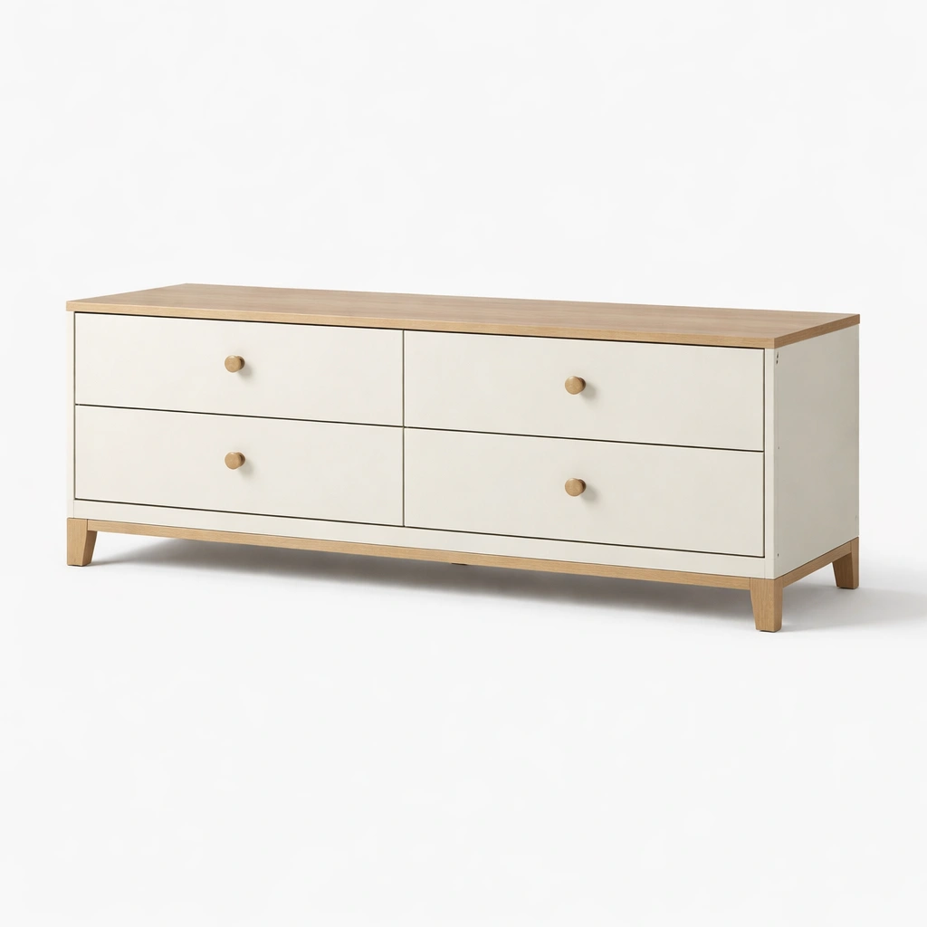 Cajonera de madera y mdf en blanco y roble con cajones 160x45x50cm-Roomnora