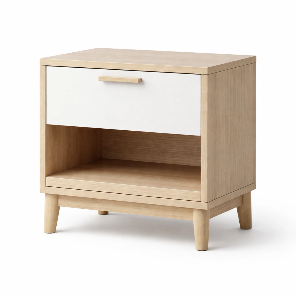 Mesita de noche de madera y mdf natural y blanco 50x40x57 cm-Roomnora