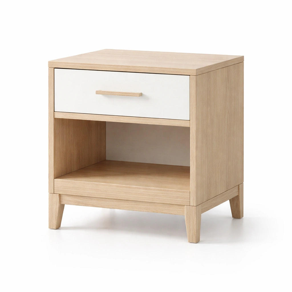 Mesita de noche de madera chapa de roble y mdf blanco 45x35x55 cm-Roomnora
