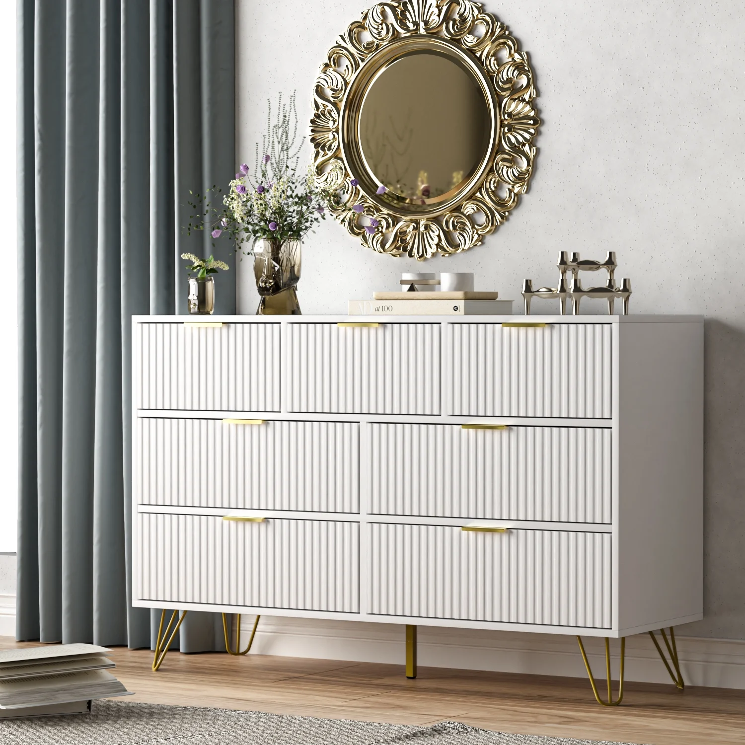 Dresser for Bedroom, White Bedroom Dresser with 7 Drawers, Modern Wide Dresser