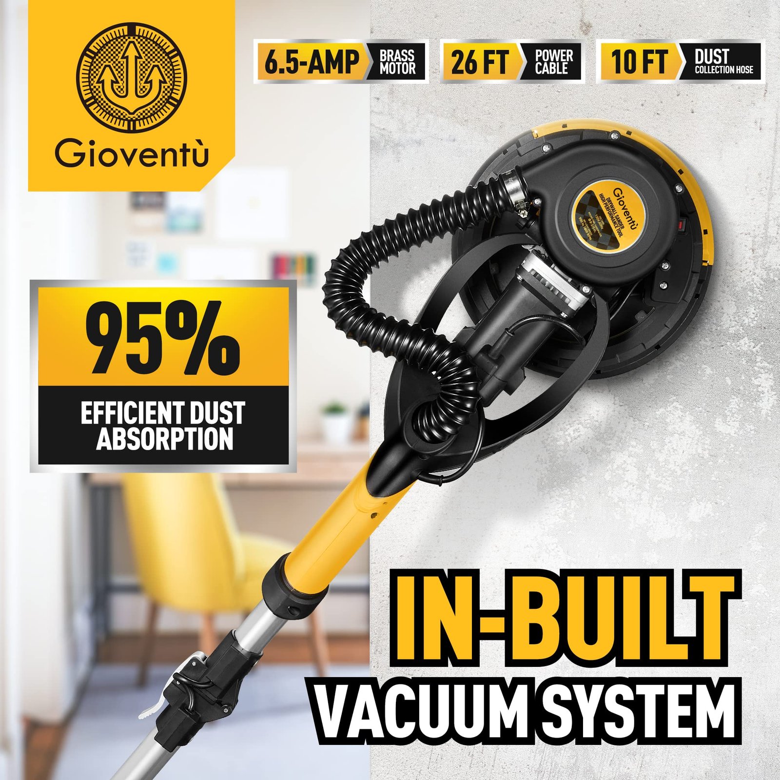 Giovent?? Electric Drywall Sander with Vacuum for Popcorn Ceiling