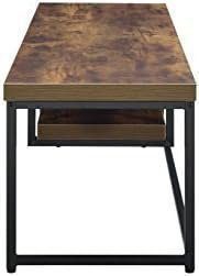 arsehhwe Modern Oak and Black Metal Finish TV Stand with Ample Storage, Accommodates Up to 60 Inch Flat Screen