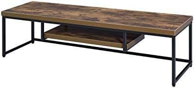 arsehhwe Modern Oak and Black Metal Finish TV Stand with Ample Storage, Accommodates Up to 60 Inch Flat Screen