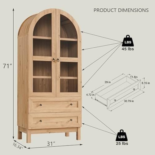 IFGET 71" Tall Arched Kitchen Pantry, Modern Farmhouse Wood Kitchens Storage Cabinets with 2 Large Drawers