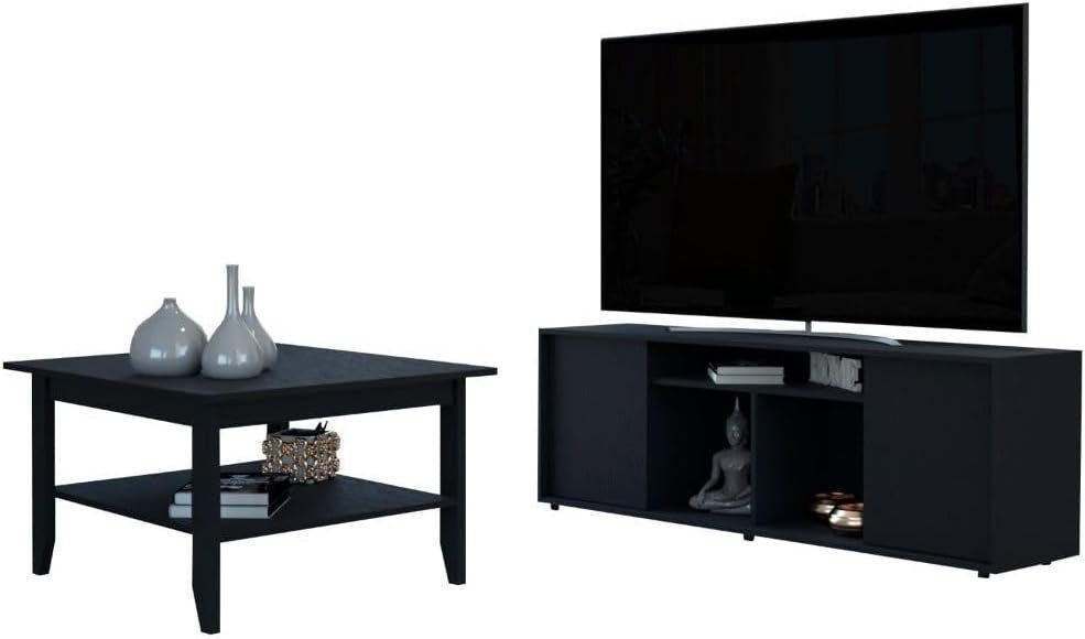 Stylish 2-Piece Living Room Set for Enhanced Decor, Coffee Table &amp; TV Stand, Small Spaces, Black