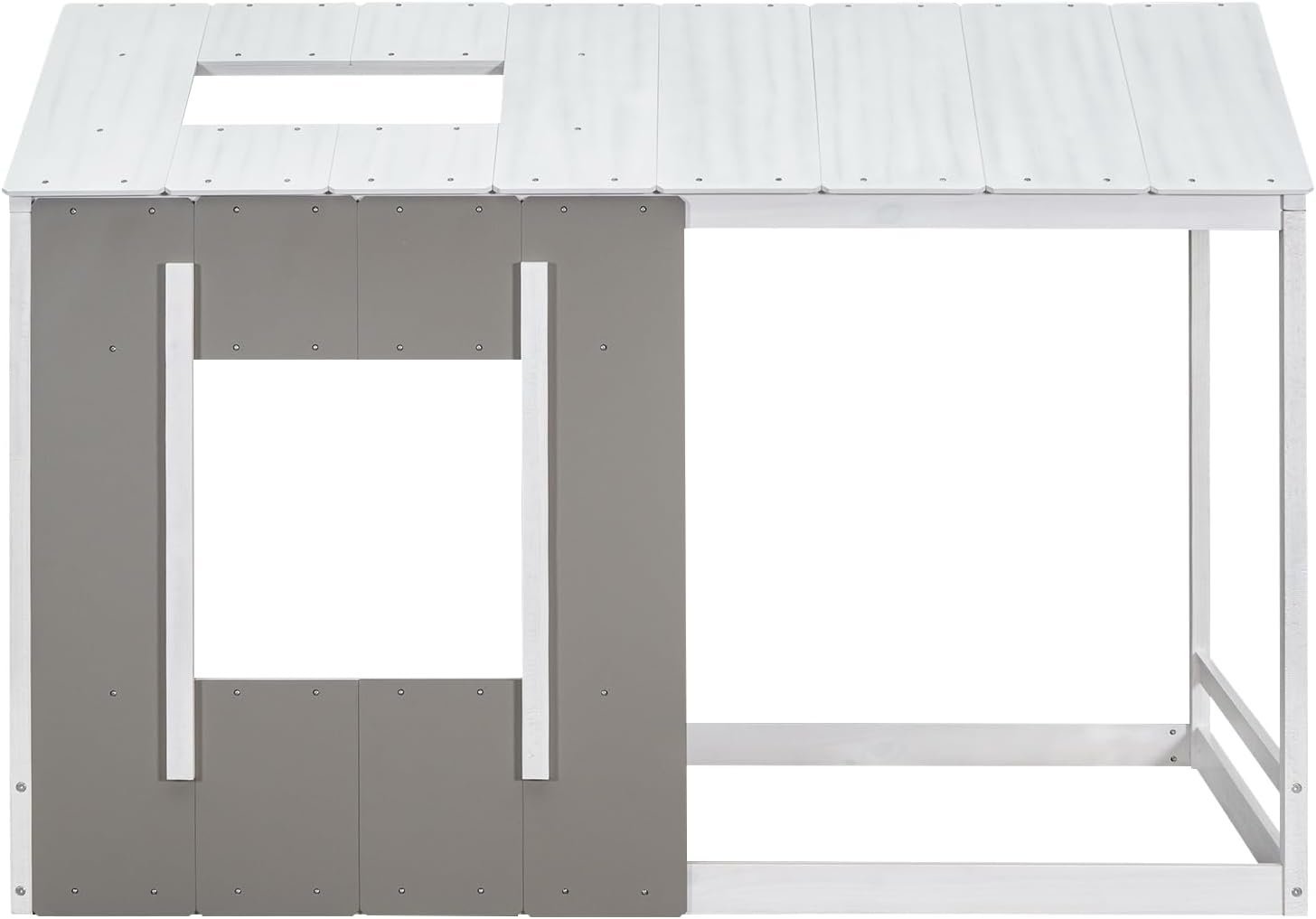 Twin Size Montessori Bed Frame, Twin Size House Floor Bed Frame with Headboard, Roof and Window