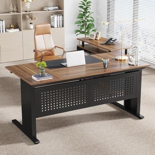 Tribesigns 63 Inch Executive Desk with File Cabinet, Large Office Desk L Shaped Computer Desk with Drawers and Storage Shelves