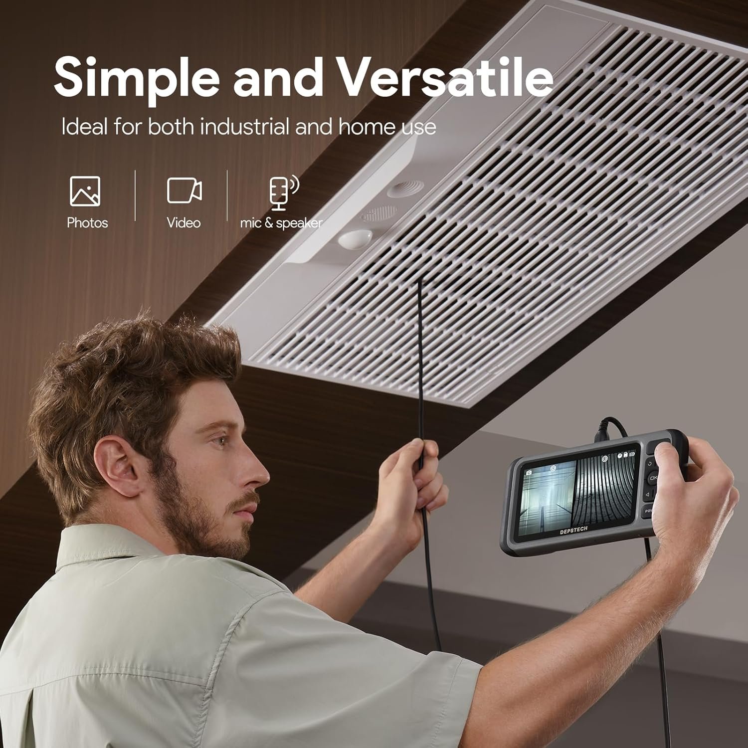 DEPSTECH Triple Lens Endoscope Camera with Light,Audio Record,5'' IPS Display