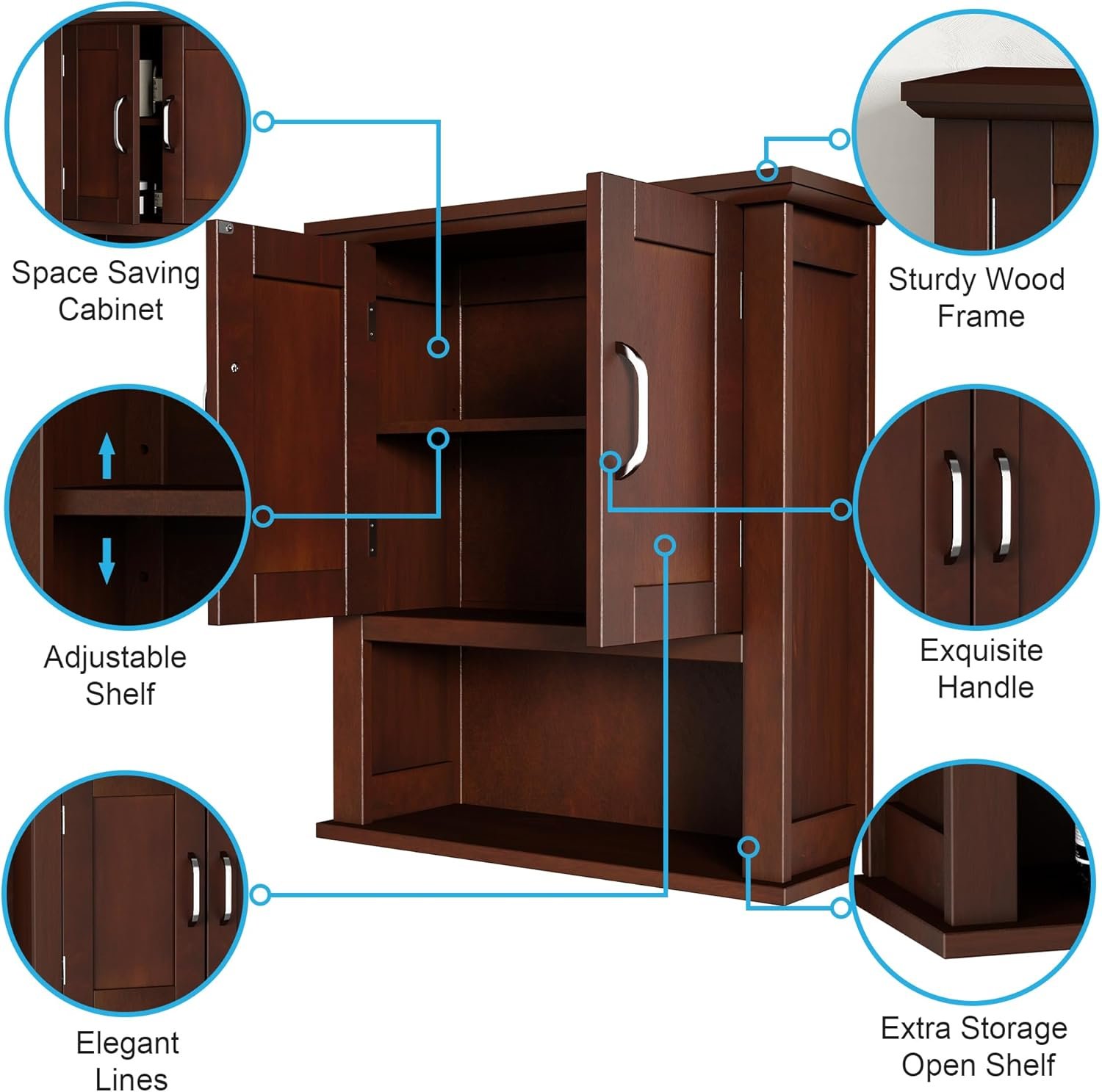 ChooChoo Wood Wall Cabinet with Doors,Medicine Cabinet with Adjustable Shelves Over The Toilet