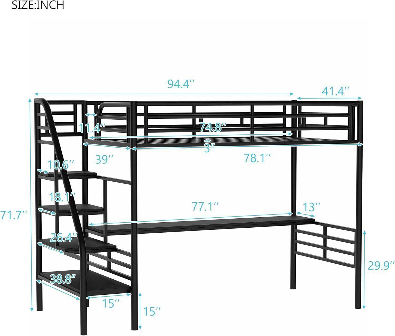 Twin Loft Bed with Desk and Storage Stairs, Heavy Duty Loft Bed with Atairs and Full-Length Guardrail
