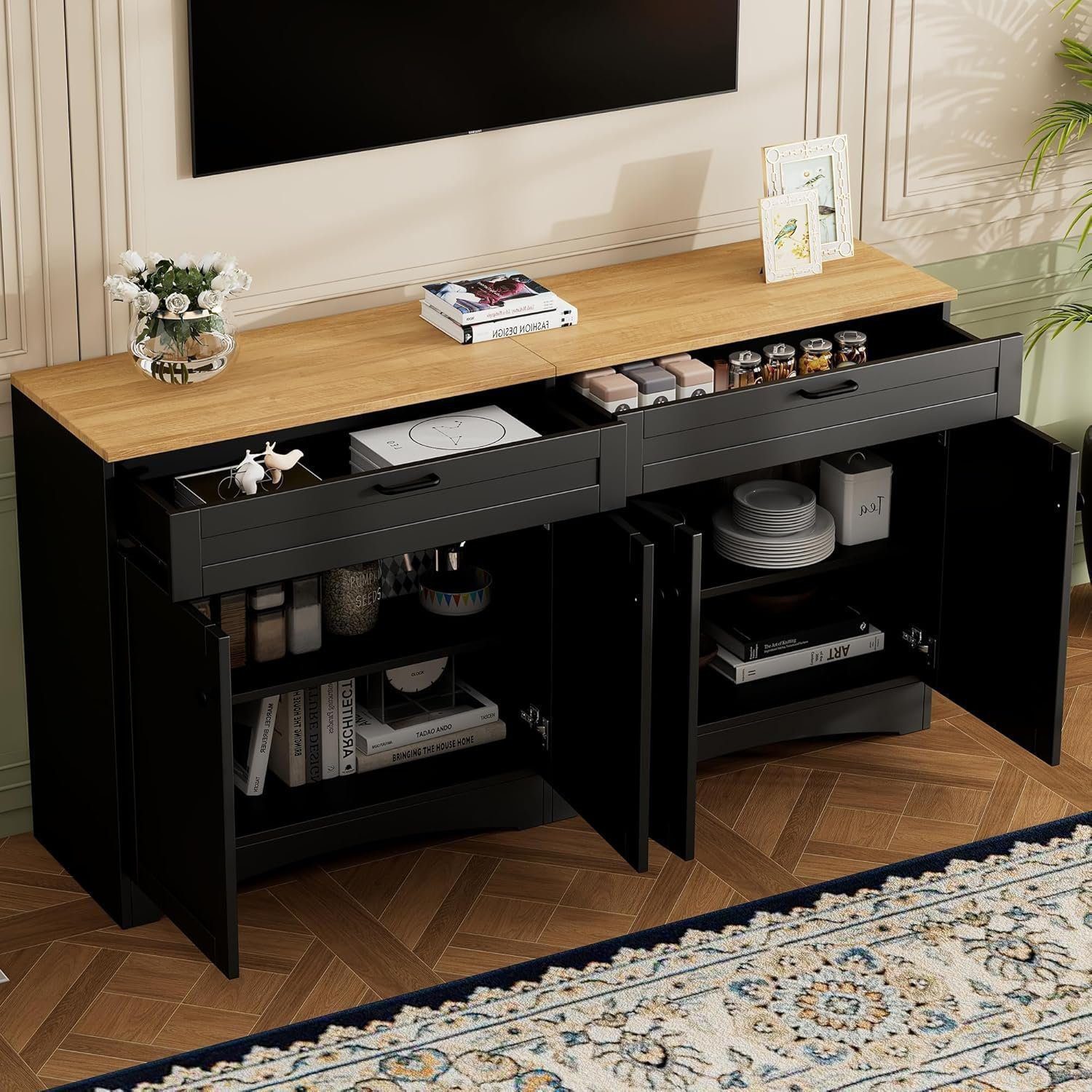 Charming Farmhouse TV Stand for Heartfelt Gatherings, Versatile Storage with Rustic Style