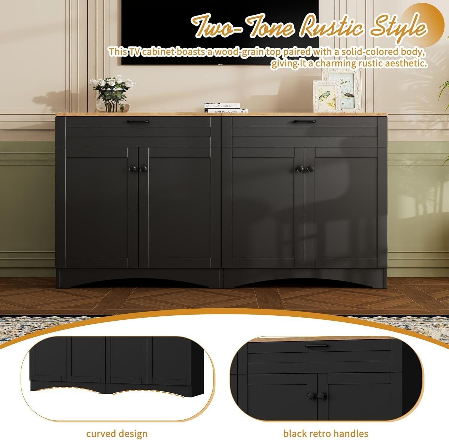 Charming Farmhouse TV Stand for Heartfelt Gatherings, Versatile Storage with Rustic Style