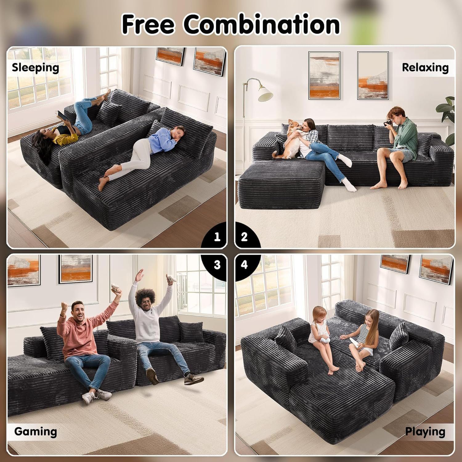 Cloud Sectional Couch with L-Shape Chaise,Modern Modular Sofa with Deep Seat