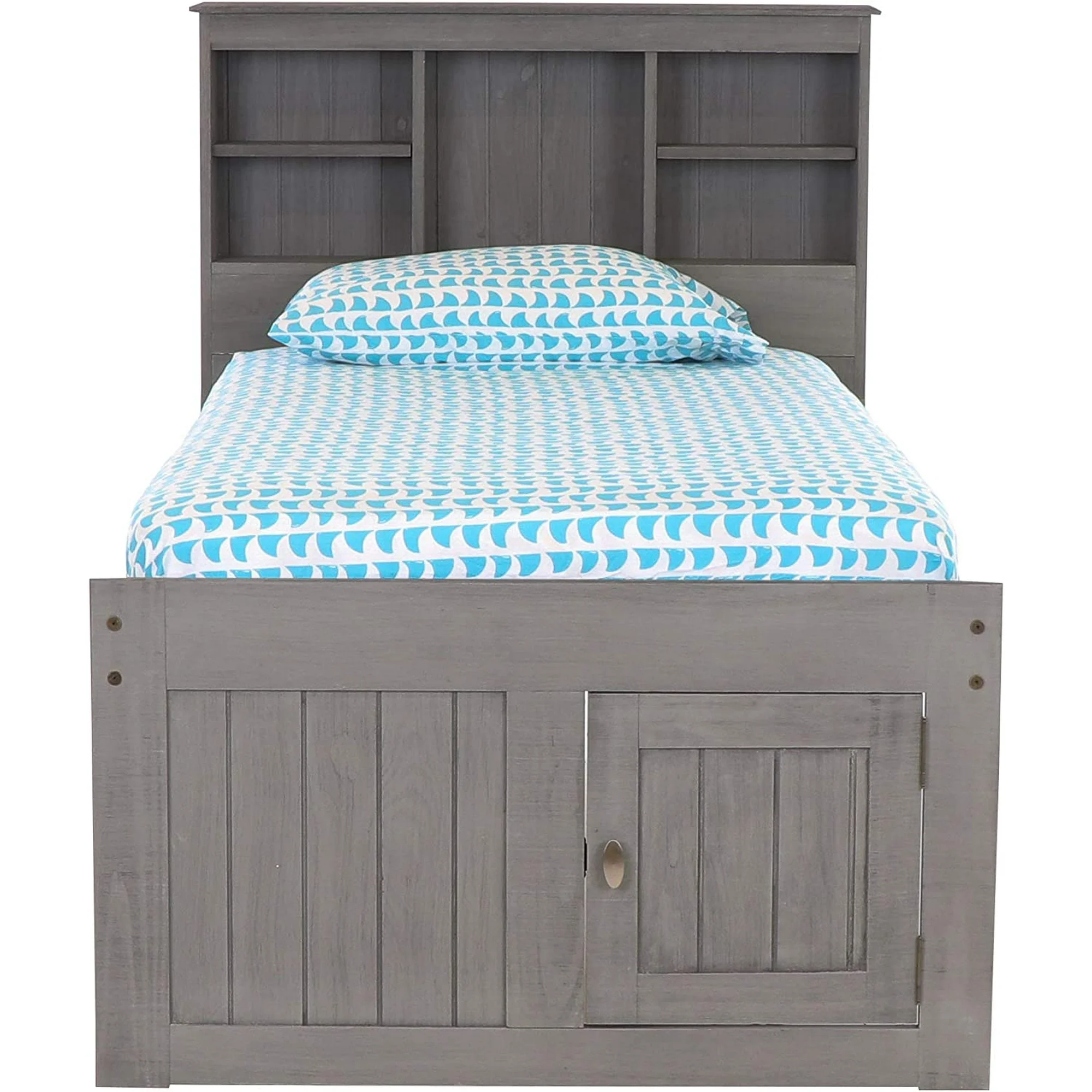 Twin Size Bed Frame with Headboard Bookcase & 6 Drawers