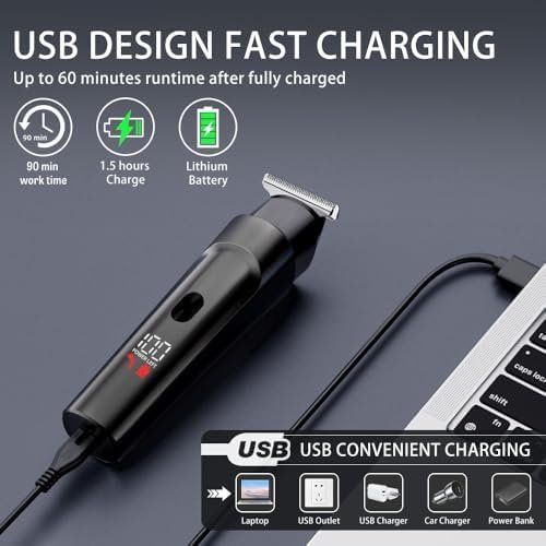 Beard Trimmer for Men - 5 in 1 Kit Electric Razor,Nose Hair Trimmer with LED Display,Cordless Mustache Body Face Grooming Kit,Waterproof Rechargeable Beard Shaver