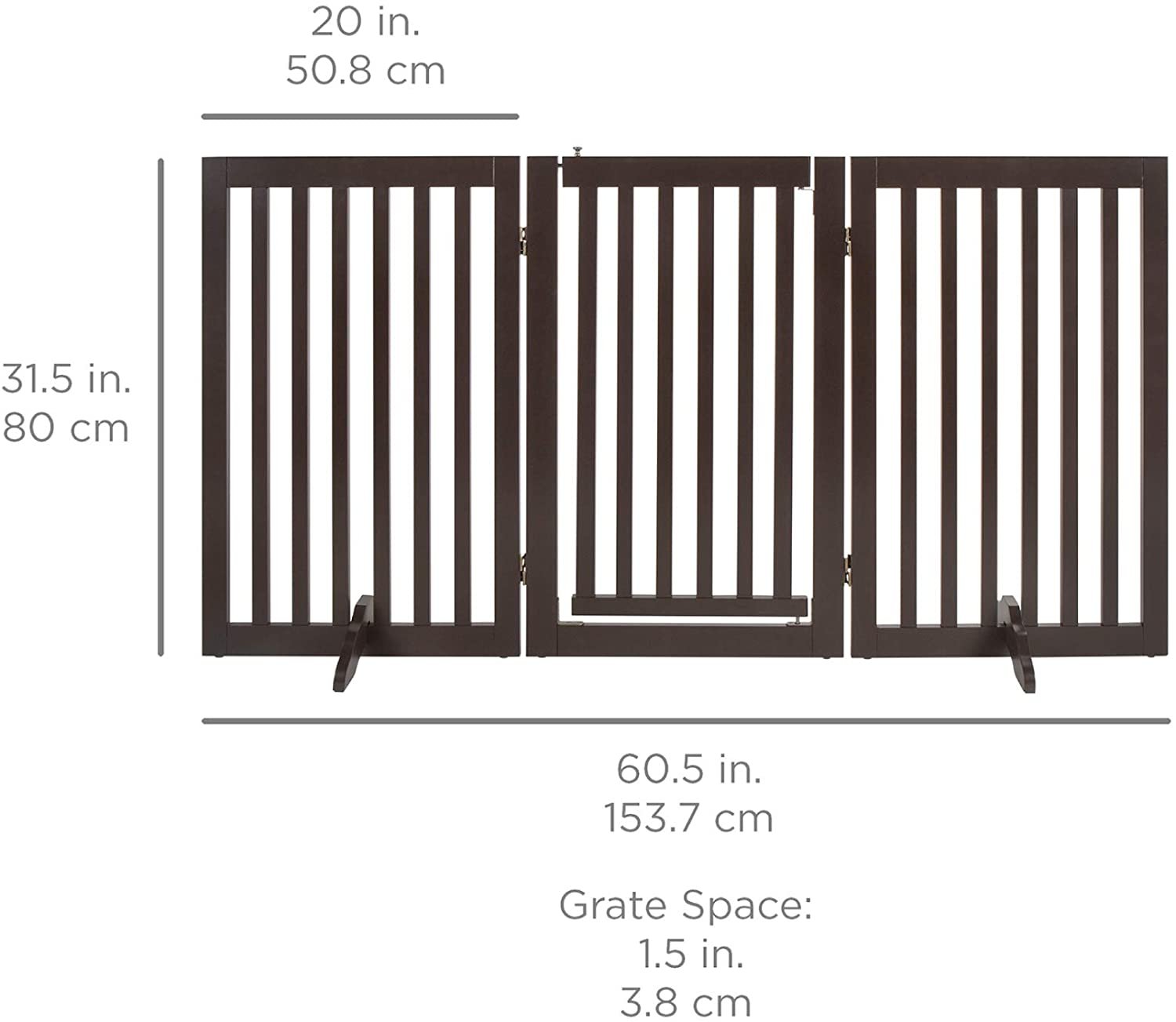 3-Panel Freestanding Wooden Pet Gate w/Walk Through Door