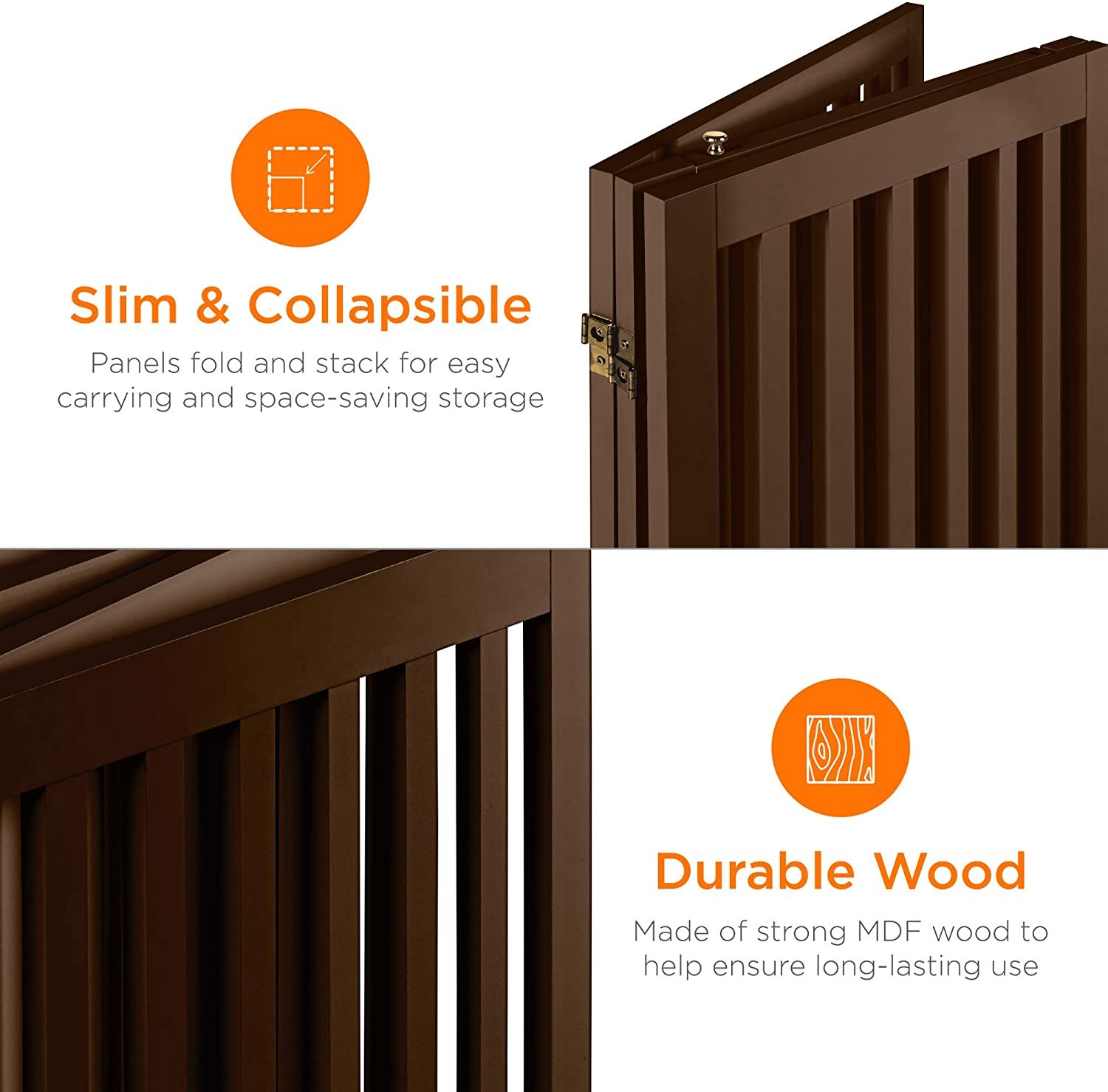 3-Panel Freestanding Wooden Pet Gate w/Walk Through Door