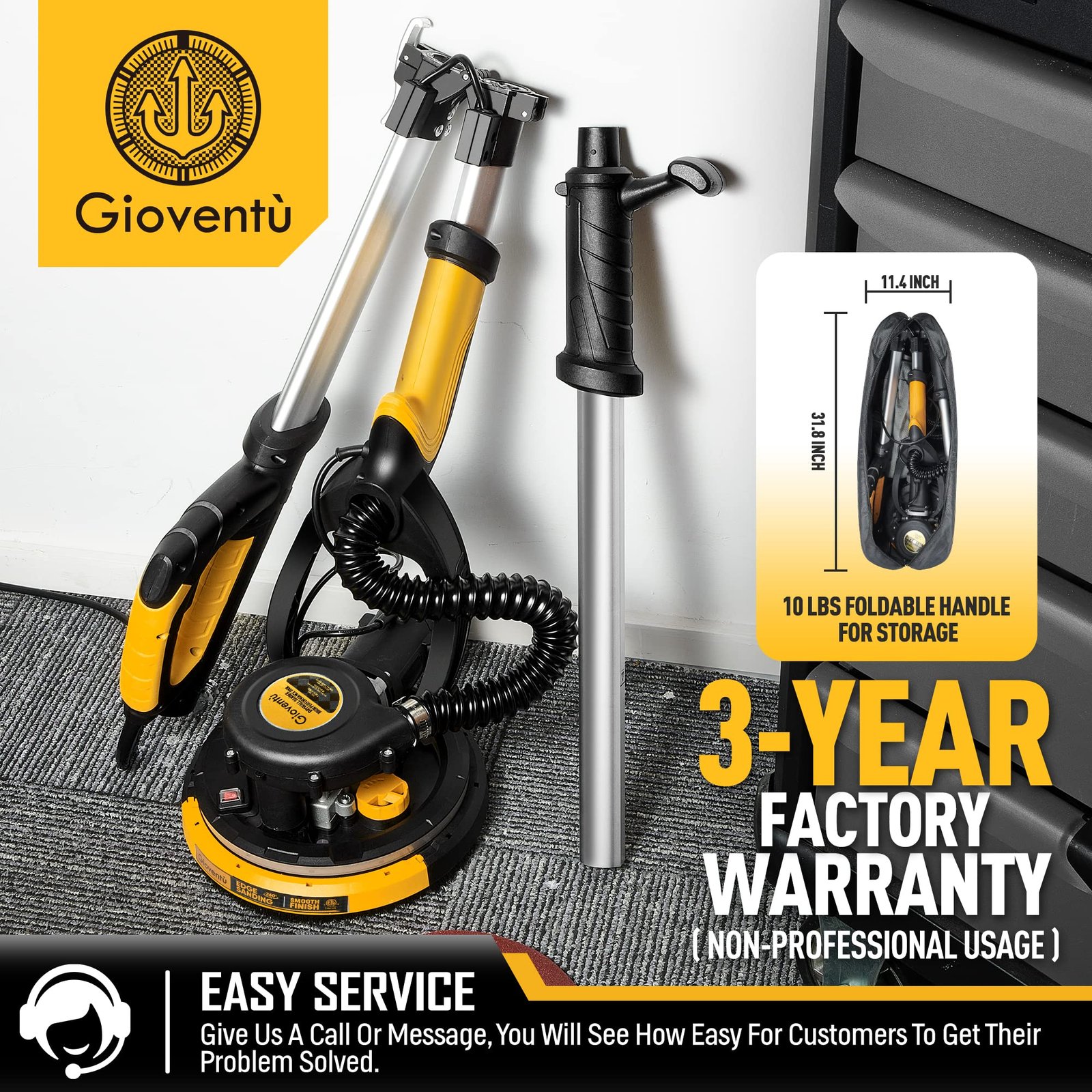 Giovent?? Electric Drywall Sander with Vacuum for Popcorn Ceiling