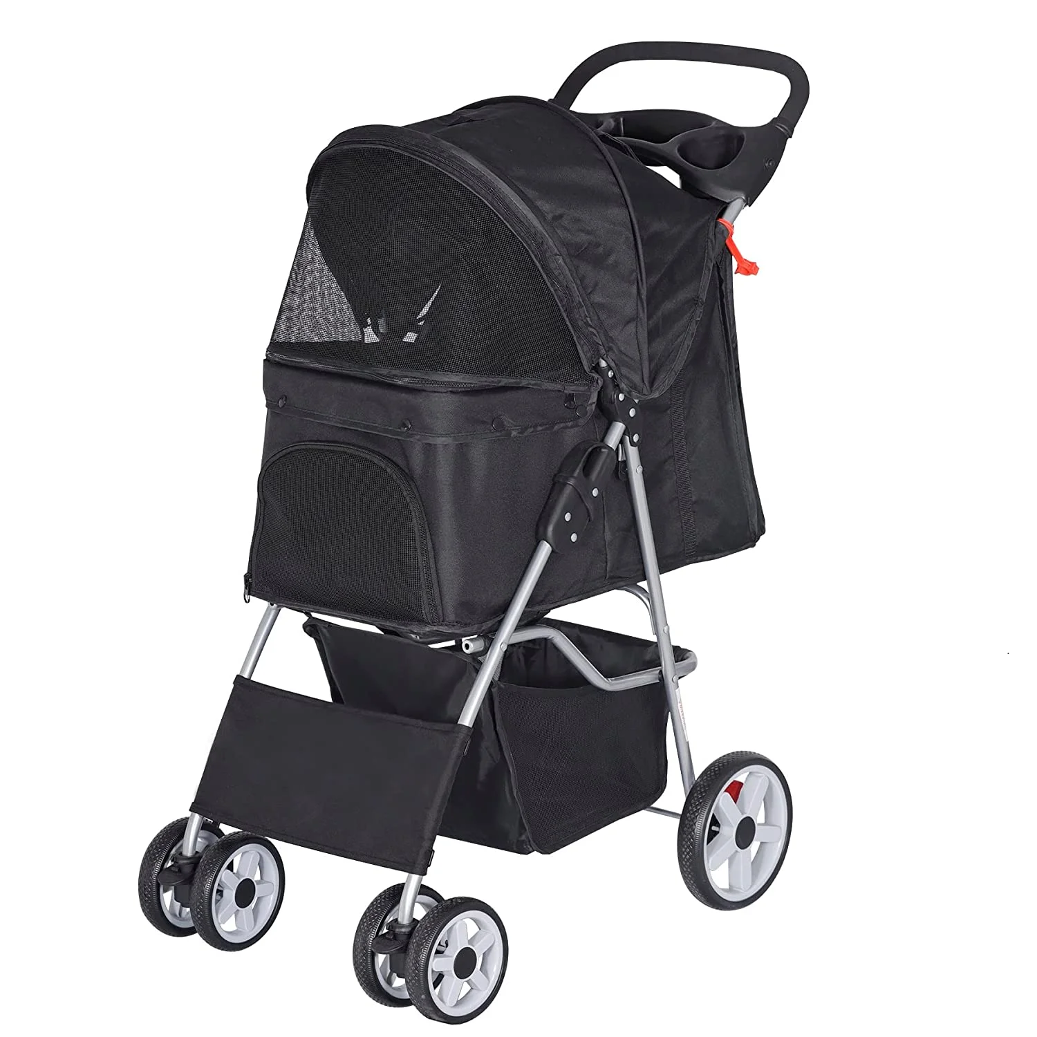 Foldable Pet Stroller,Cat/Dog Stroller with 4 Wheel,Pet Travel Carrier Strolling Cart with Storage Basket,Cup Holder,Black