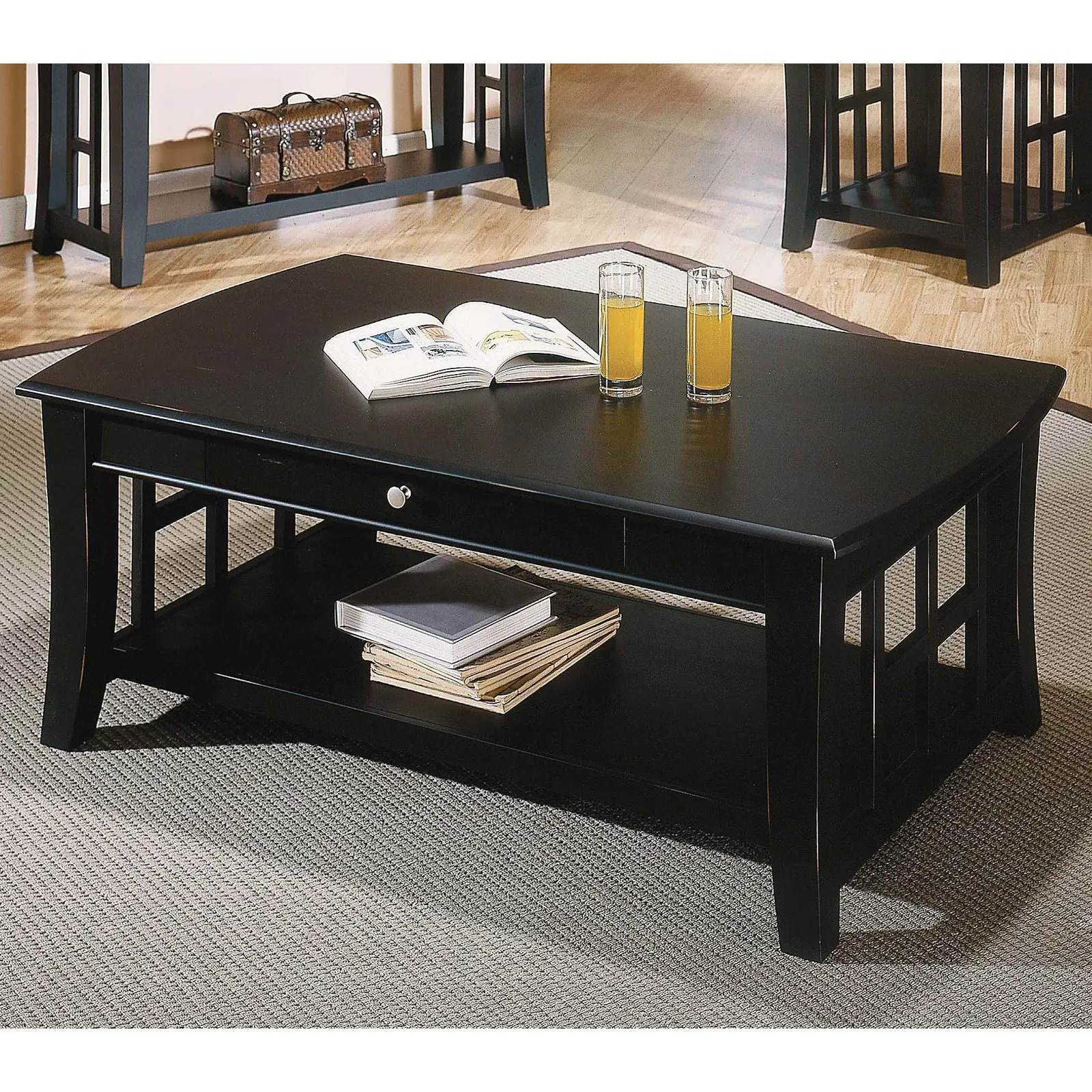 Storage and Shelf Rectangle Coffee Table, Black