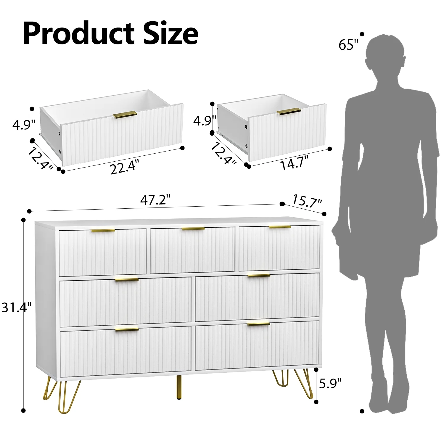 Dresser for Bedroom, White Bedroom Dresser with 7 Drawers, Modern Wide Dresser